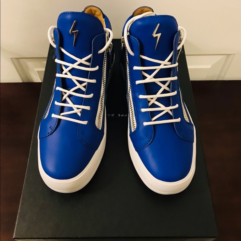 Giuseppe Zanotti sneaker shoes designer royal blue king leather zipper new 🥵